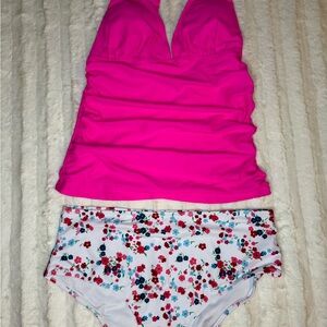 Pink Halter Swimsuit with Floral Bottoms